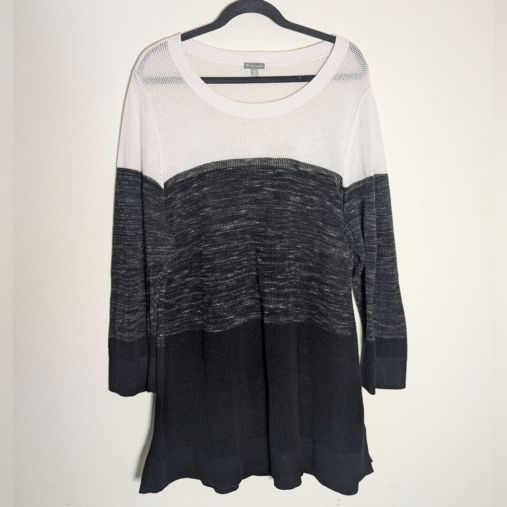 Talbots Womens Sweater Sheer Colorblock Quiet Luxury Neutals White Grey Sz 3X